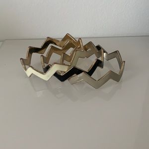 Chevron bangles - gold with cream, Grey and black